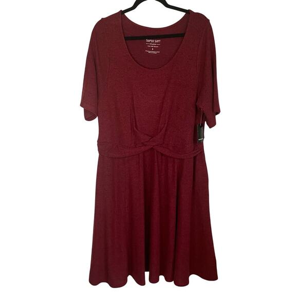 NWT Torrid Red Black Super Soft Plush Dark Red Wrap Waist Skater Dress Size 3X - Picture 1 of 8